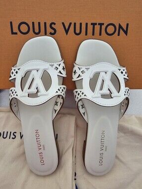 Louis Vuitton Women's White Leather Slide Sandals